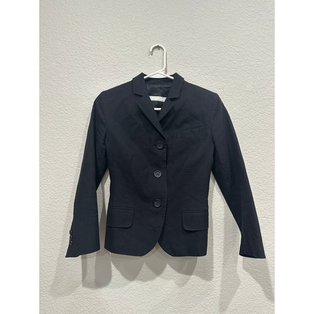 AllSaints Spitalfields Women Black Cotton Metal Blend Tailored Blazer Jacket XS